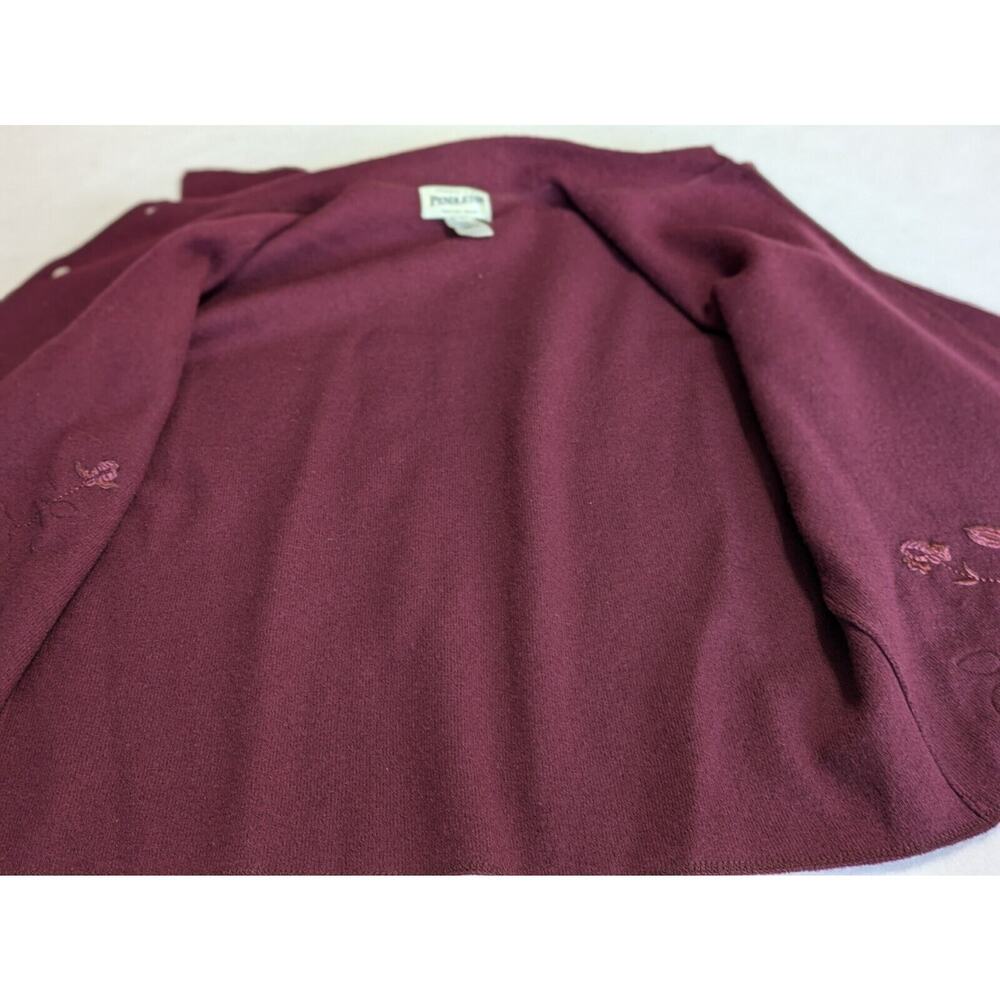 Pendleton Cardigan Sweater Burgundy Embroidered Applique Medium Grandma Floral - Picture 8 of 9